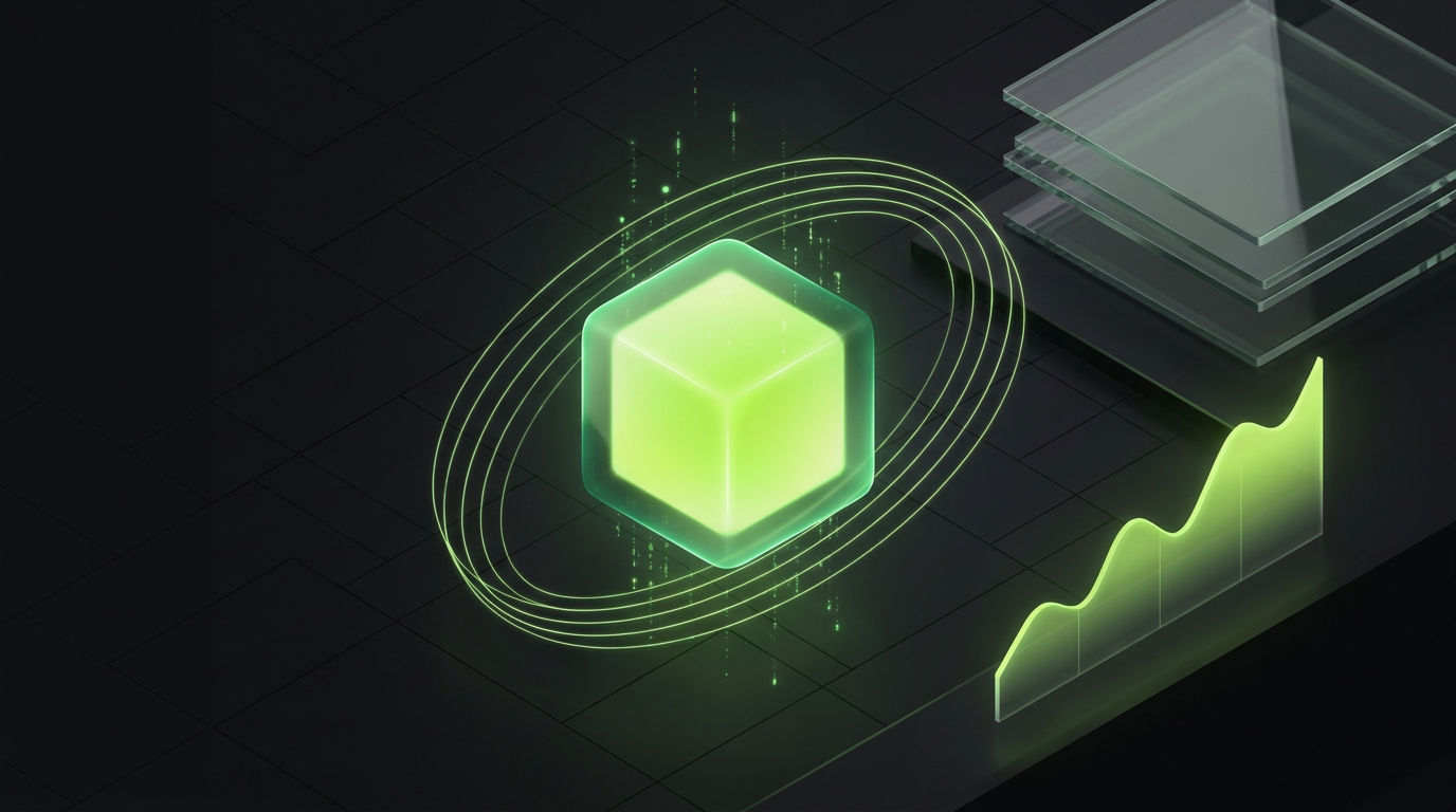 Atlas, an autonomous data-ops agent: a lime-green core with a six-stage closed loop orbiting it, over a dark zinc field